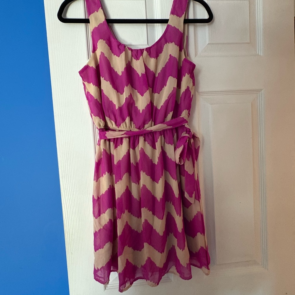Lily Rose Purple Magenta and Beige Striped Dress Juniors Sundress Size S